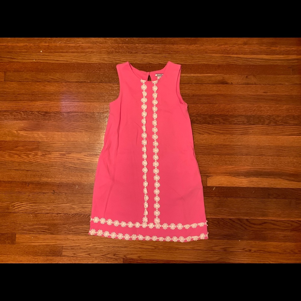 Hartstrings Sleeveless Hot Pink Dress with White Flower Detailing